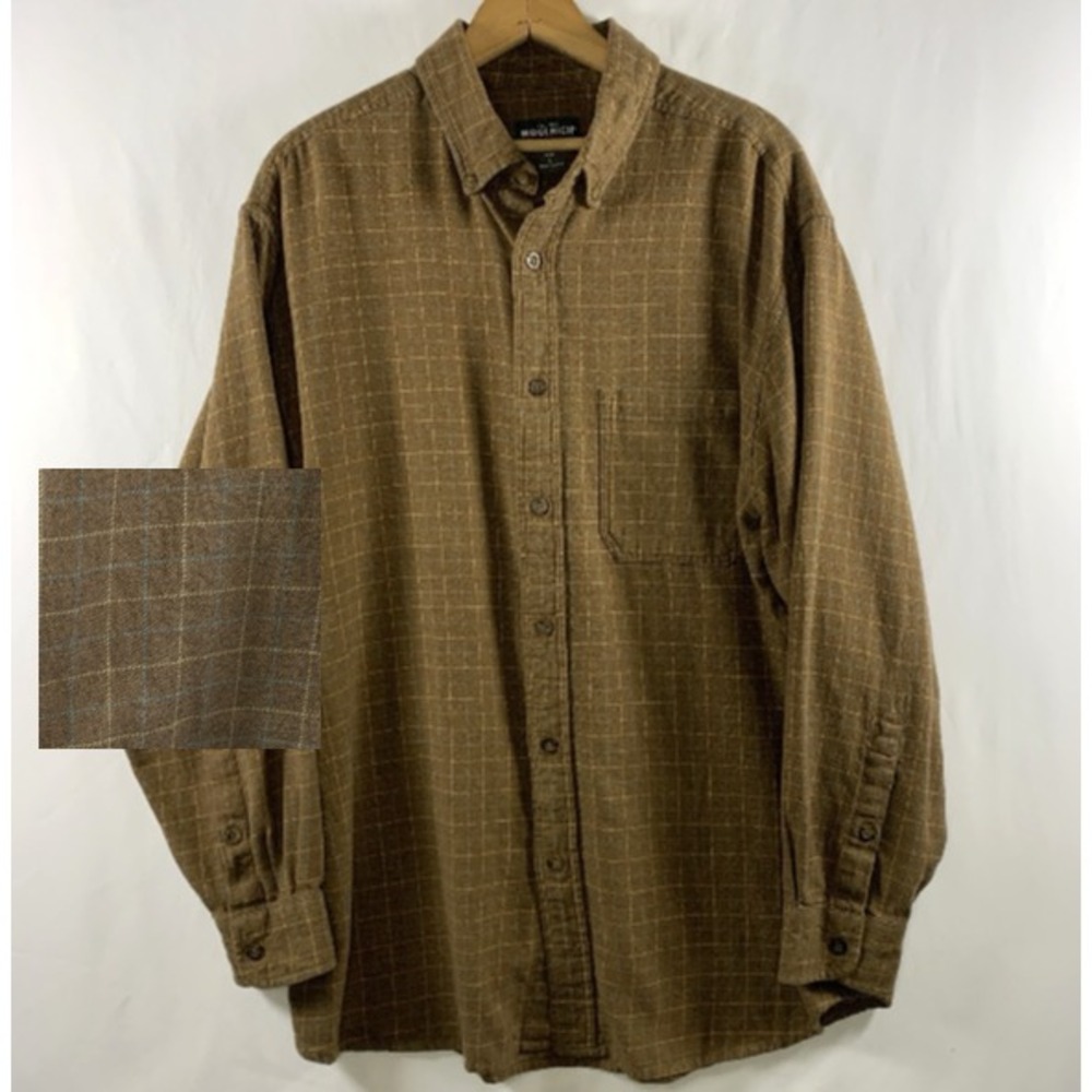 Woolrich Mens Windowpane Plaid Cotton Flannel Shirt Size L Relaxed Fit Heritage